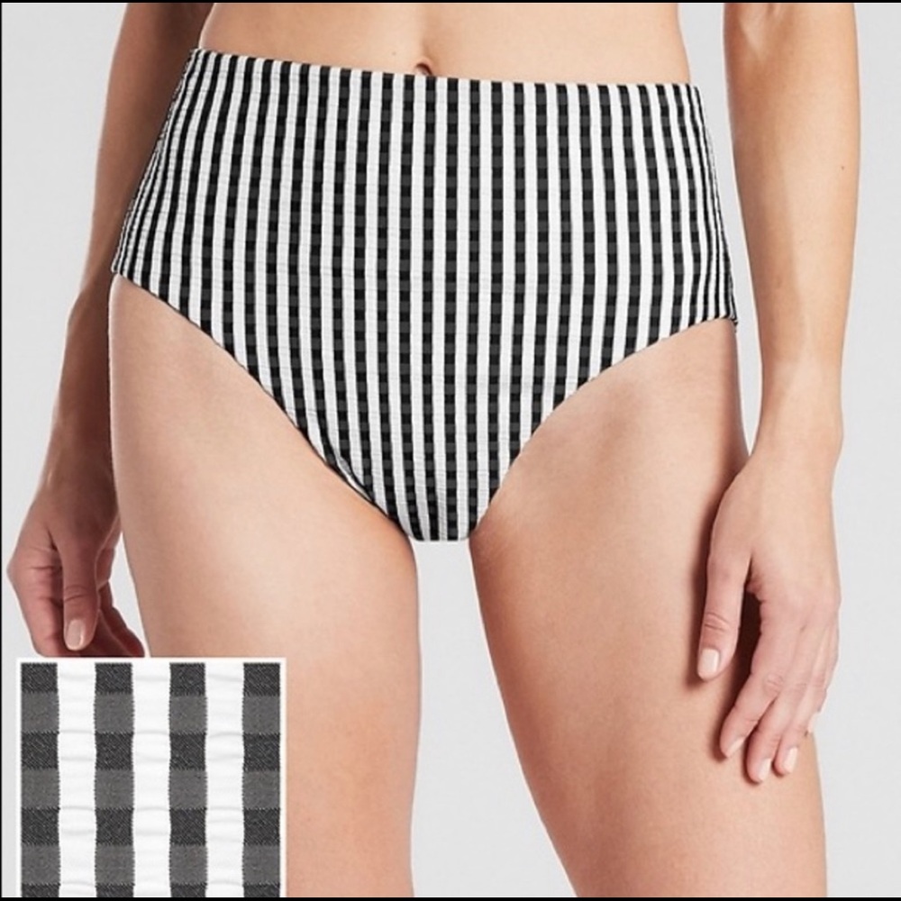 Athleta Seersucker High Waist Swim Bottoms